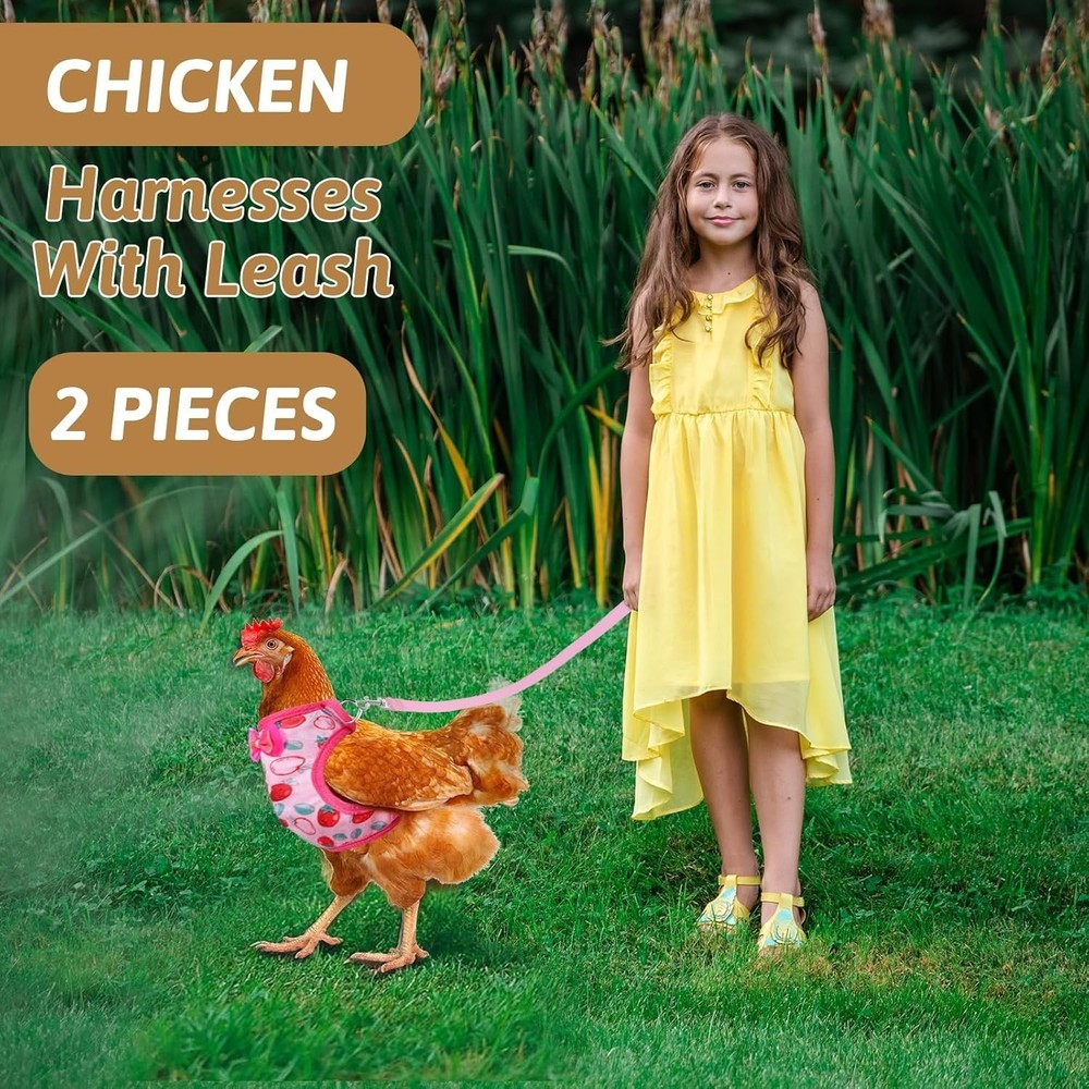 2 Pcs Adjustable Chicken Harness & Leash Set Comfortable Chicken Vest Elastic