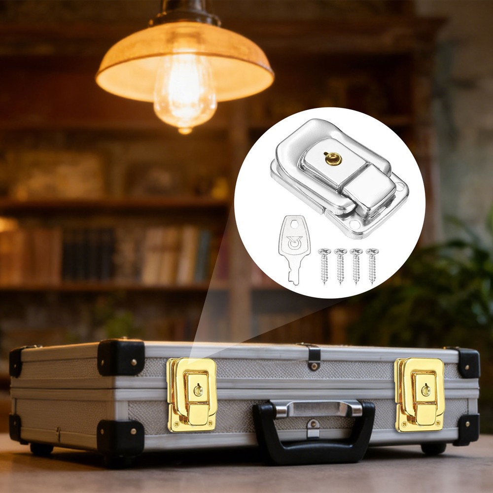 2Pcs Suitcase Lock Hasp with Screw and Key Metal Toggle Catch Latch, Silver