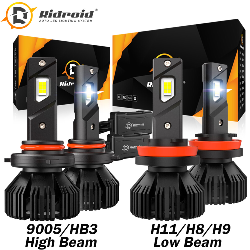 RIDROID H11 9005 LED Combo Kit Headlights High Low Beam Bulbs 6000K Super Bright