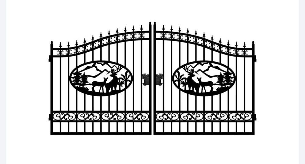 Decorative Metal Gates With Wildlife Scene.