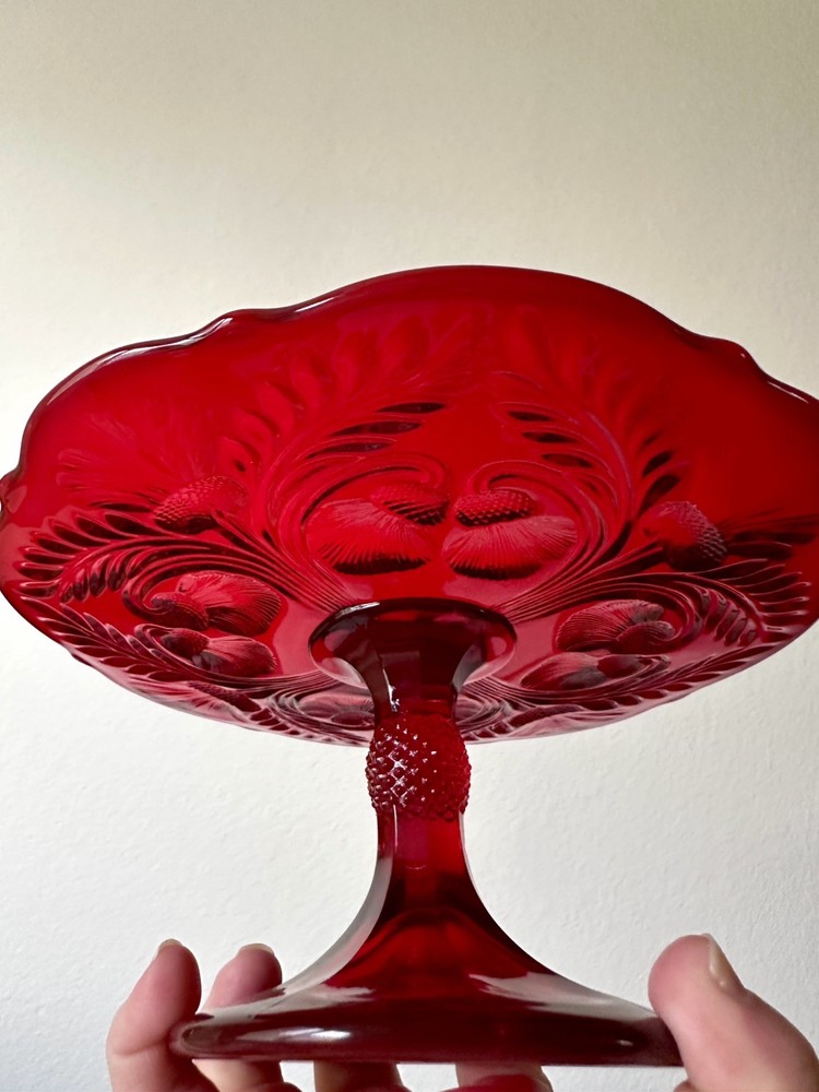 Mosser Inverted Thistle Pedestal Ruby Red Cake Plate Stand Excellent Condition
