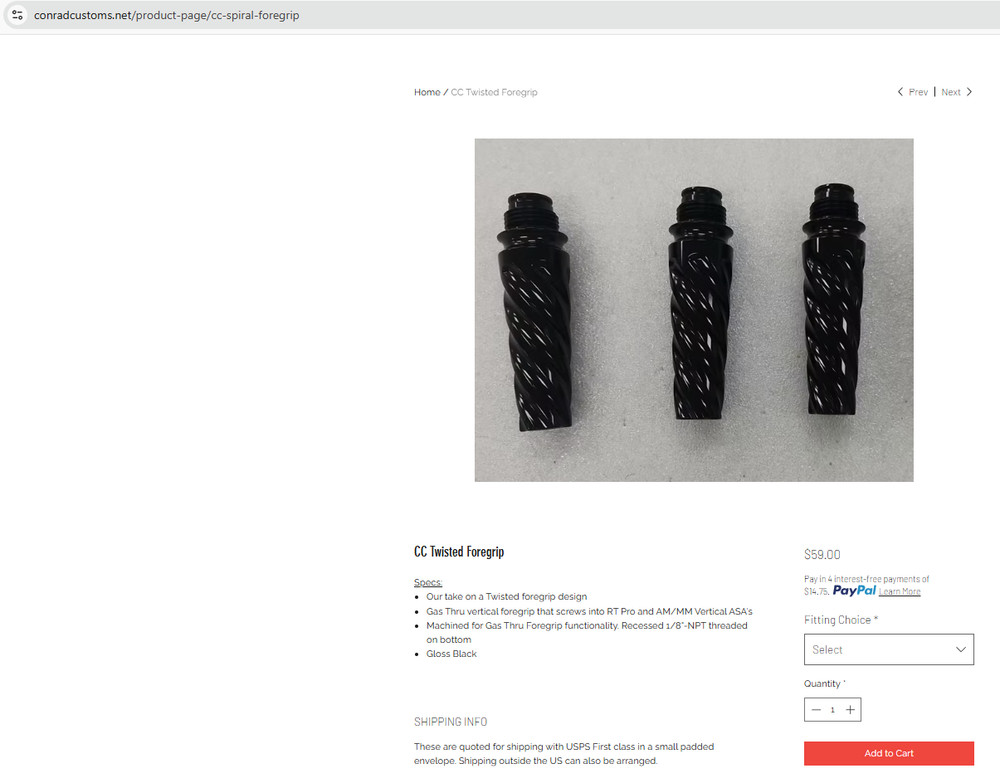 CC Twisted GasThru Paintball Marker Foregrip