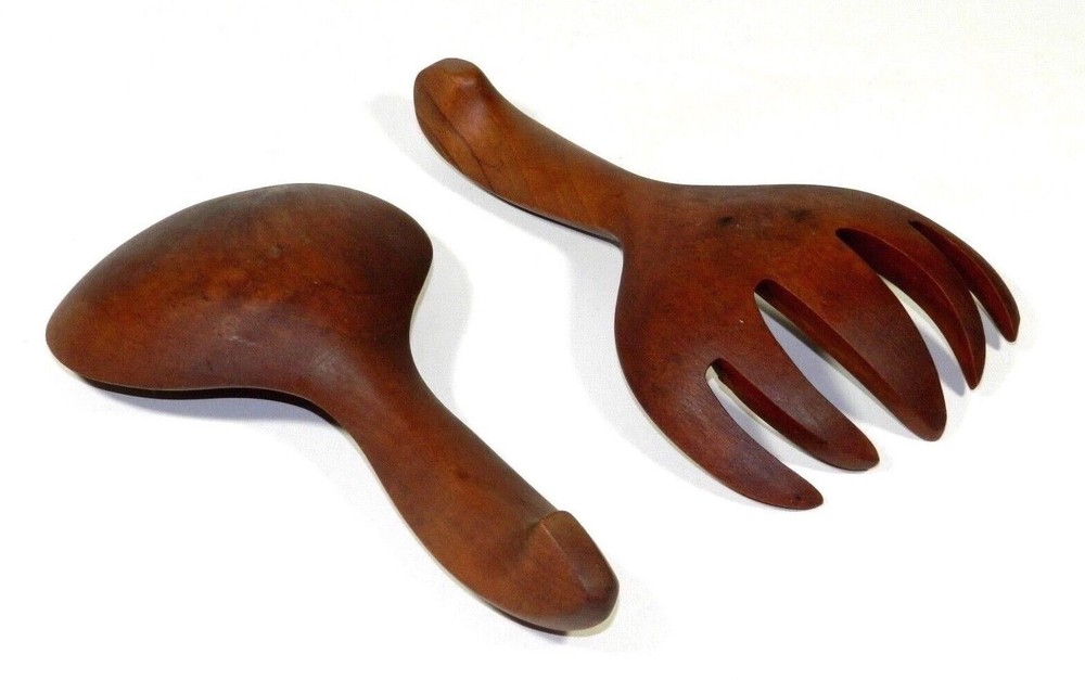 Vintage Teak Salad Serving Set Spoon Fork