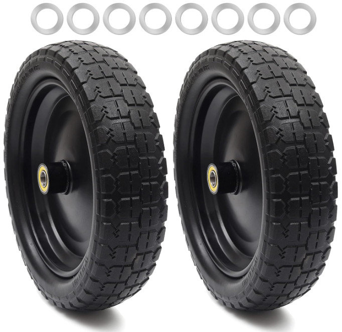 2-Pack 13" Solid Tire, Flat-Free, 5/8" Bearings, 2.17" Hub, for Carts