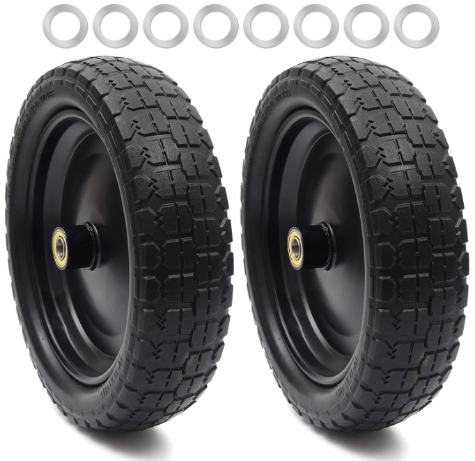 2-Pack 13" Solid Tire, Flat-Free, 5/8" Bearings, 2.17" Hub, for Carts