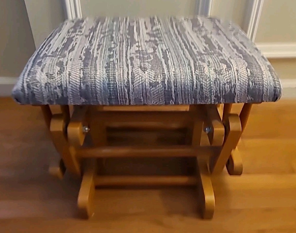 Wonderful Vintage Upholstered Solid Wood Rocking Stool Footstool Rocker (E7)