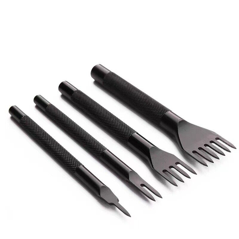 4 X10Cm Long Leather Lacing Sewing Chisel Sets for Leather Technology (Black)