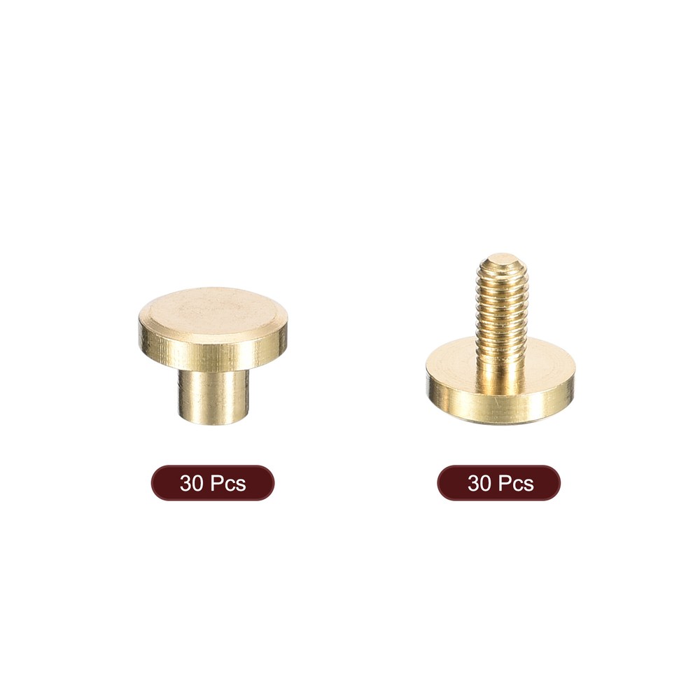 30Pack Brass Chicago Screws, 4x8mm Post Nail Stud Rivets for Leather Craft