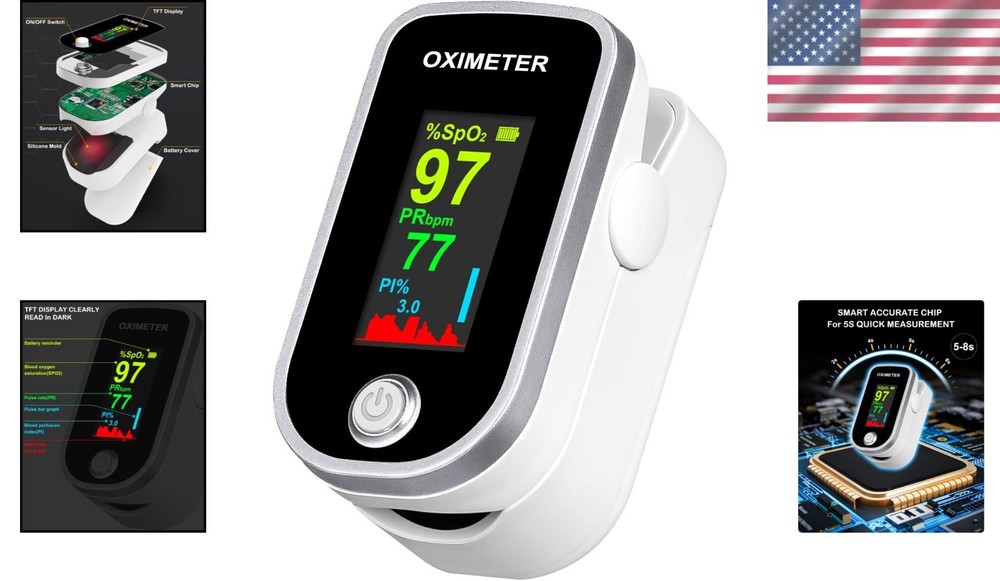 Fingertip Oxygen Meter - Fast SpO2 & Heart Rate Reader with High-Def Display