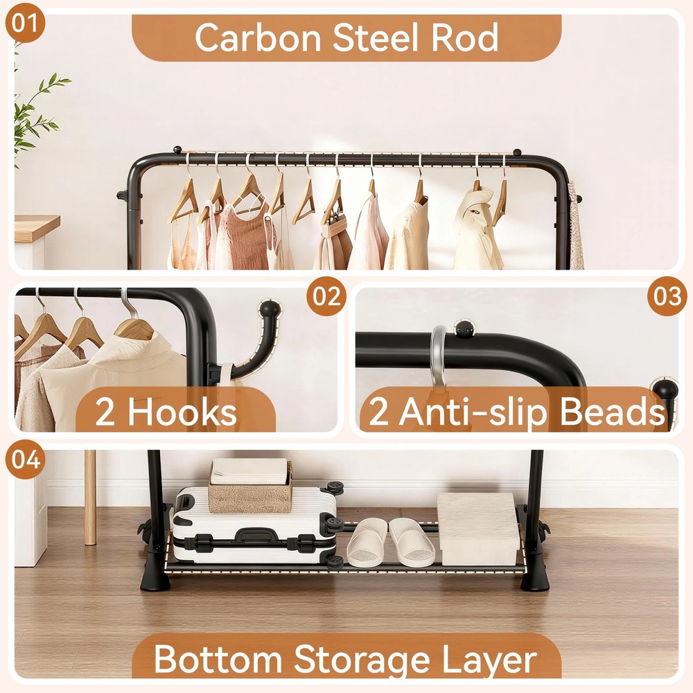 GARITIN Clothes Rack, Clothing Rack with Wheels
