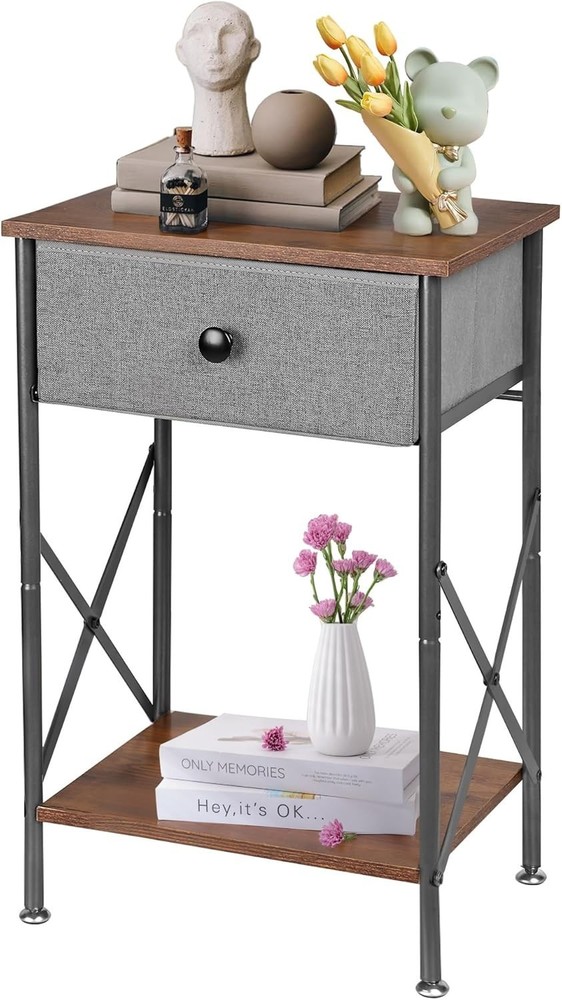 Modern Compact Nightstand with Adjustable Metal Feet & Easy Clean Surface