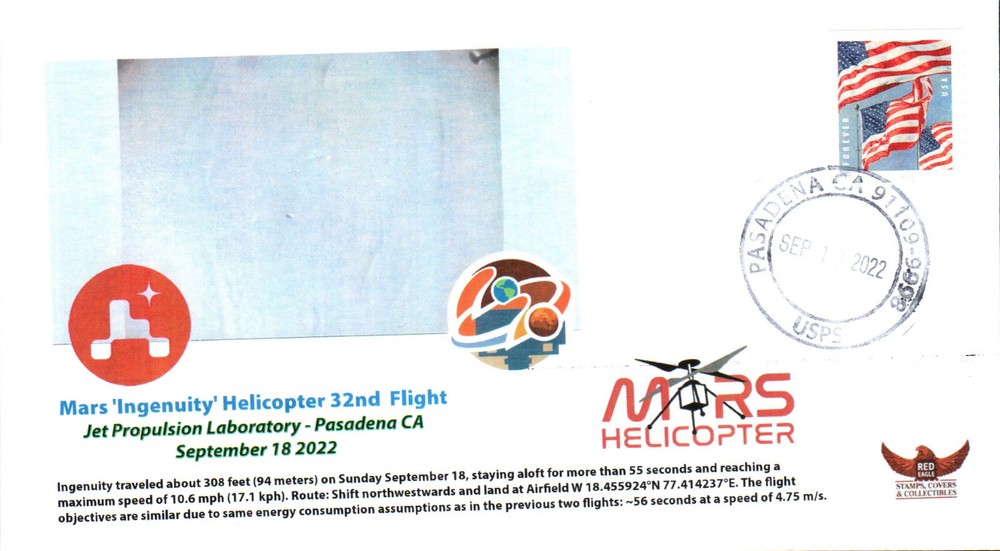 2022 Mars 'Ingenuity' Helicopter 32nd Test Flight Pasadena 18 September