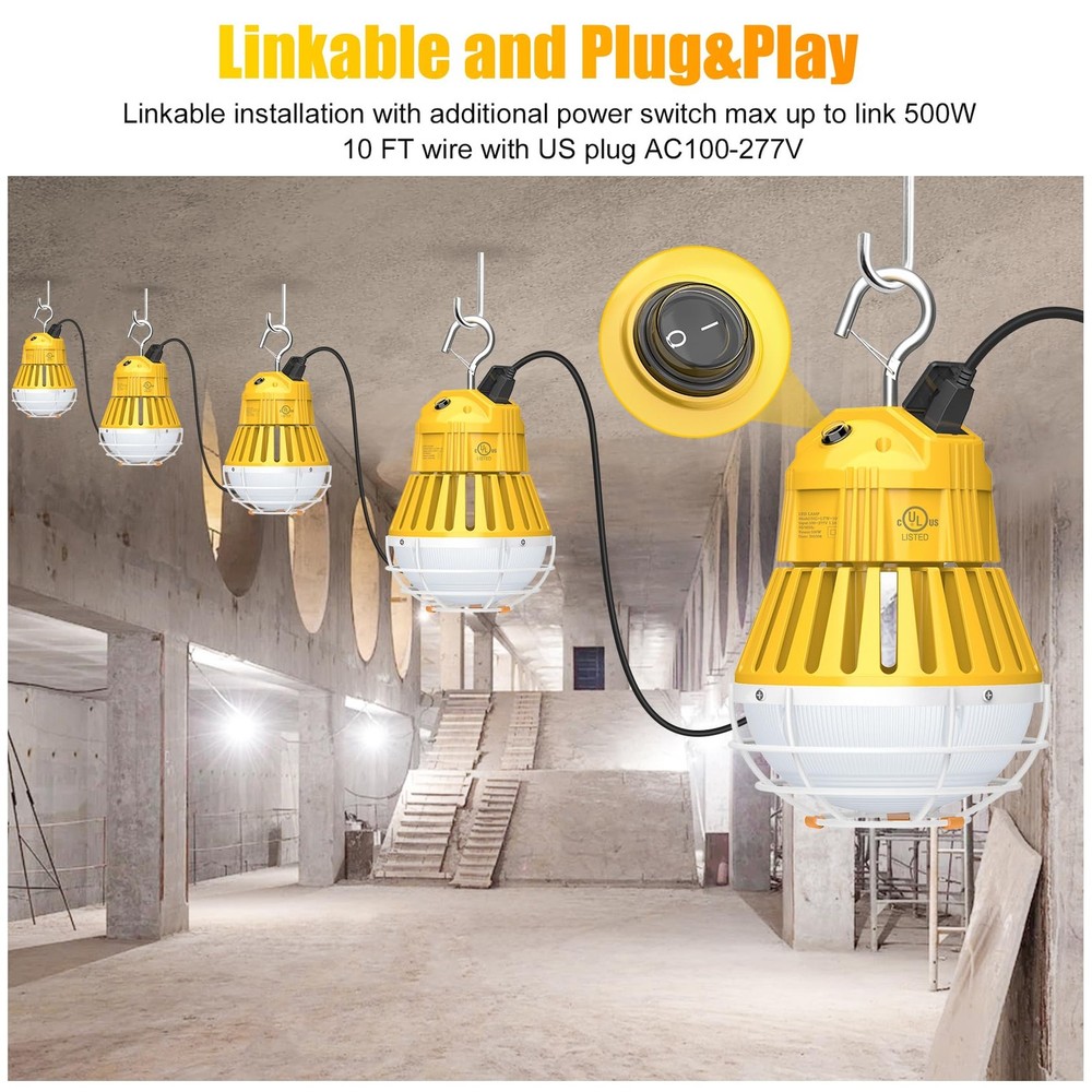 LED Temporary Work Light 100W Warehouse Construction Hanging Lights -Linkable