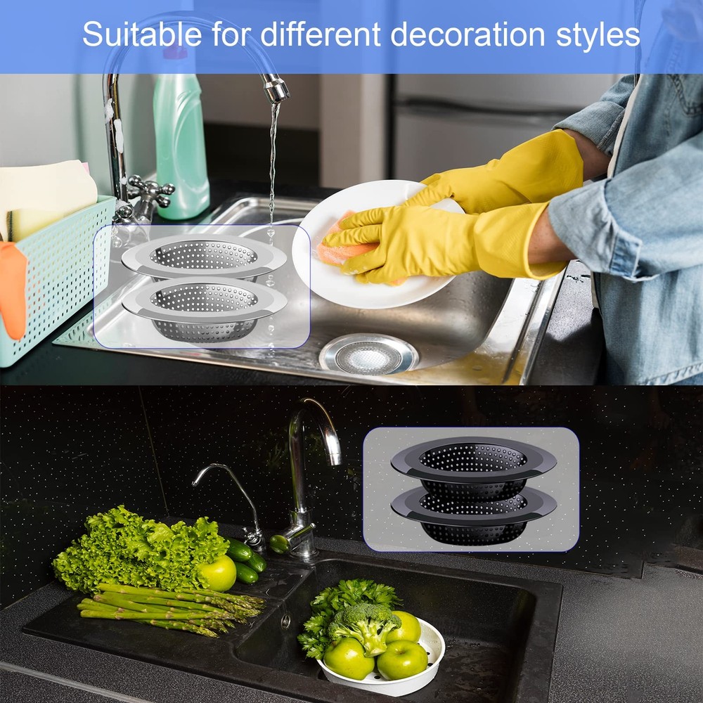 Kitchen Sink Drain Strainer 4 Pack Stainless 4.5 Strainers Silver&black