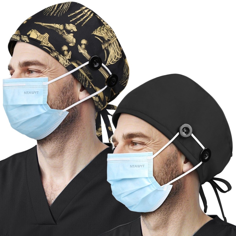 Unisex Satin Lined Scrub Cap Adjustable Tie Back Nurse Working Hat