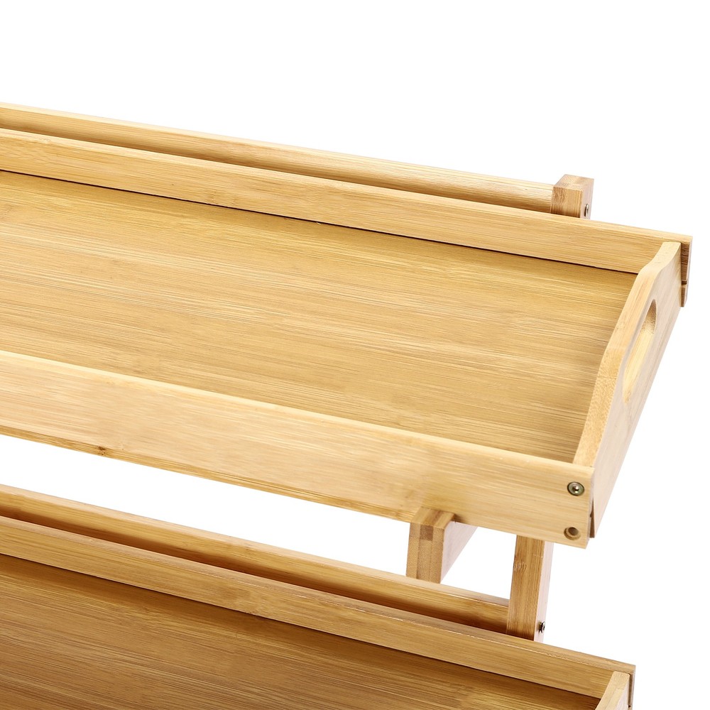 4-Tier Bamboo Storage Rack w/Removable Trays Kitchen Fruit Snack Organizer Shelf