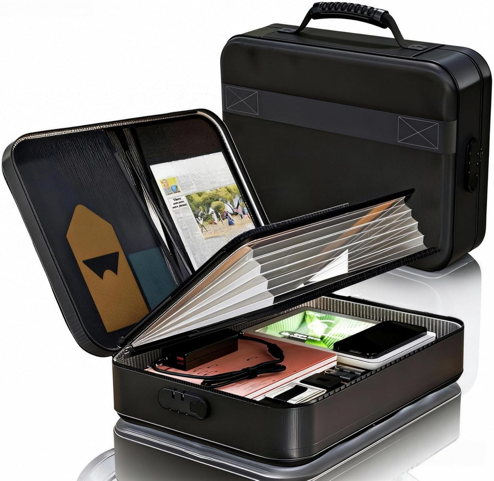 Fireproof Document Box with Lock & Waterproof Zipper for Secure Storage