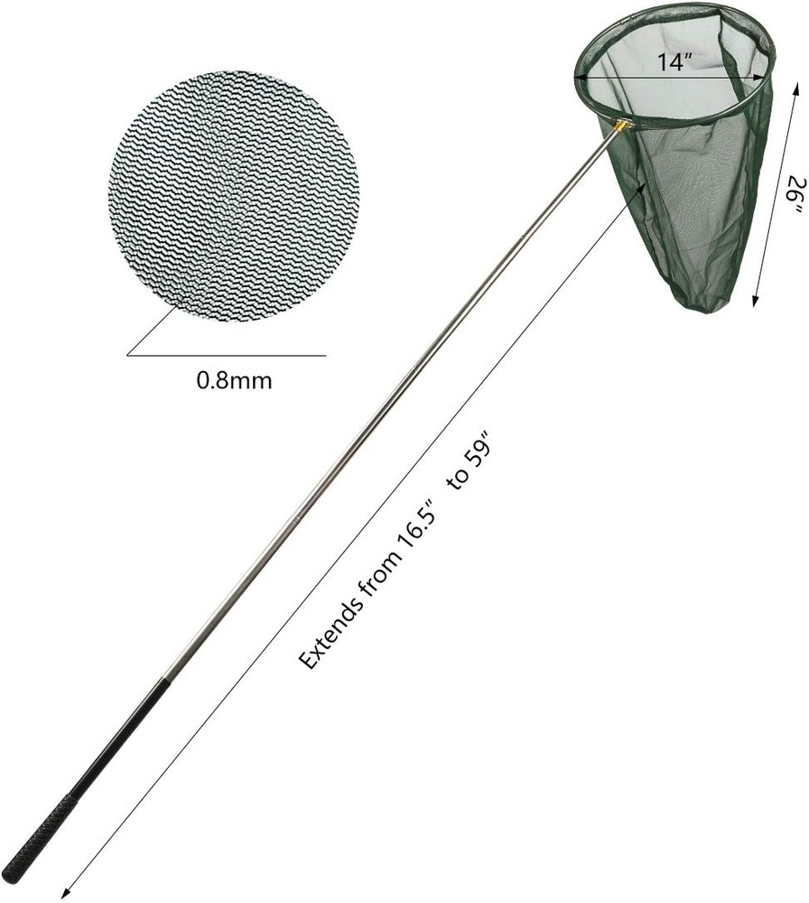 RESTCLOUD Professional Insect and Butterfly Net with 14" Ring, 26" Net Depth, 59