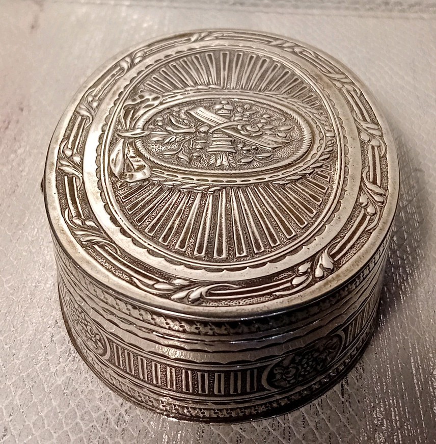 Solid Silver Large Table Snuff Box Circa 1890 in the Louis XVI Style.