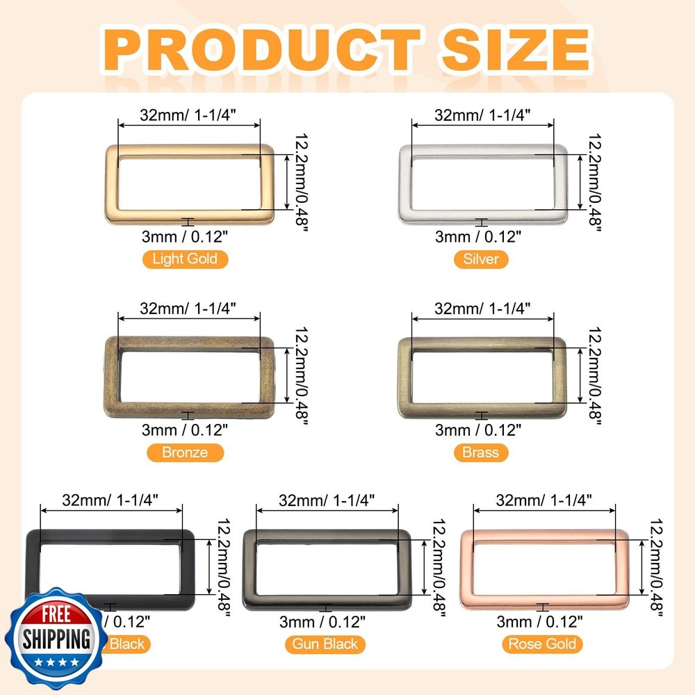 uxcell 8pcs Metal Flat Rectangle Ring, 39mm(1-1/2inch) Metal Rectangular Buck