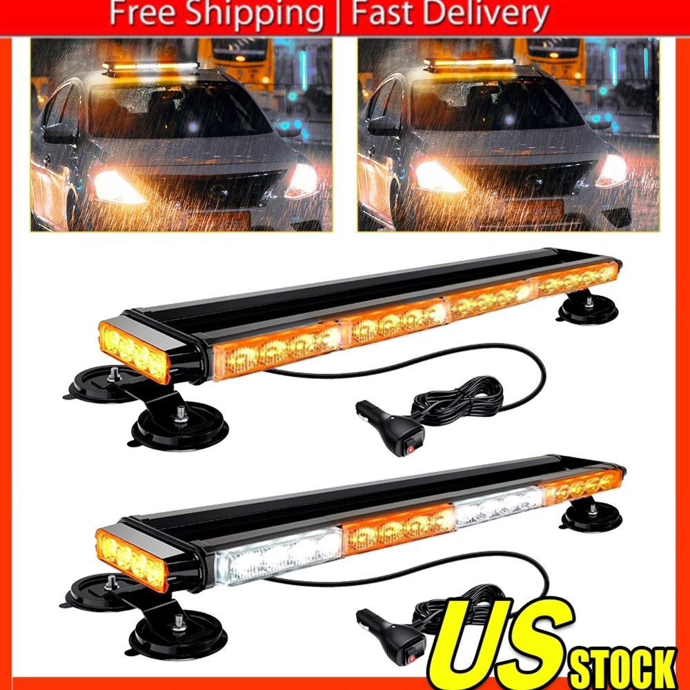 54 LED Emergency Light Bar Rooftop Double Side Strobe Warning Light Amber/White