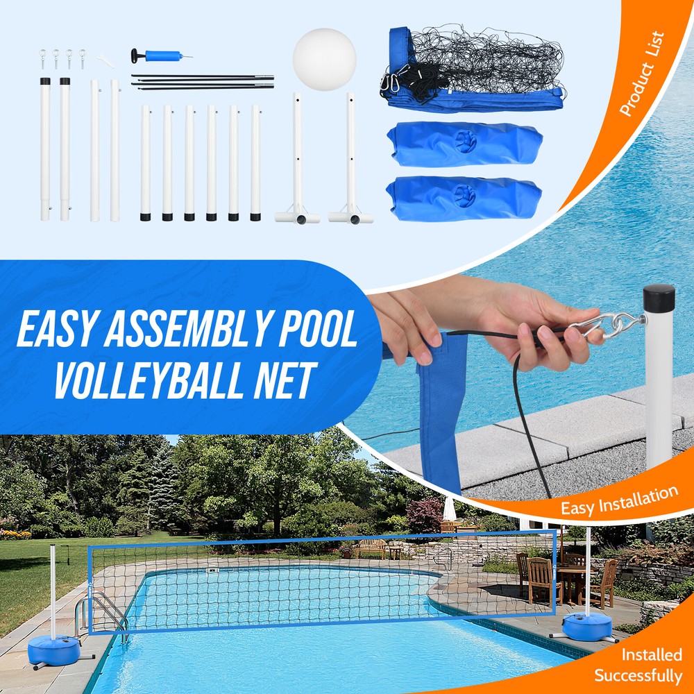 Pool Volleyball Net Set with Base Adjustable 15ft-32ft Length for Inground Pools