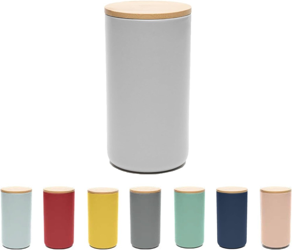 Waggo Simple Solid Ceramic Cookie Jar Or Pet Treat - Modern Light Grey