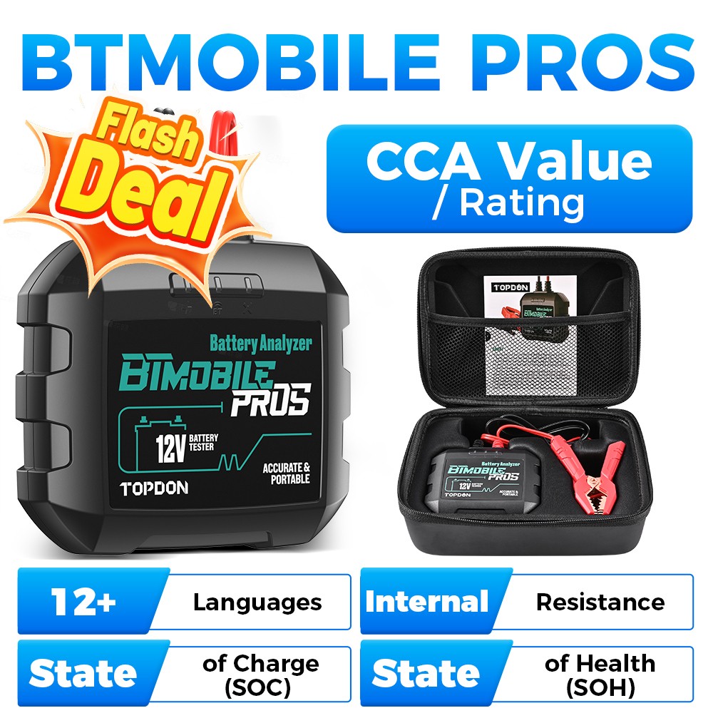 TOPDON BTMobile Pros Bluetooth 12V Battery Tester 100-2000 CCA Load Analyzer App