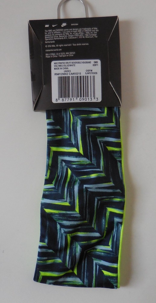 Nike Printed Dri-Fit Reversible Headband Volt/Mica Blue/White
