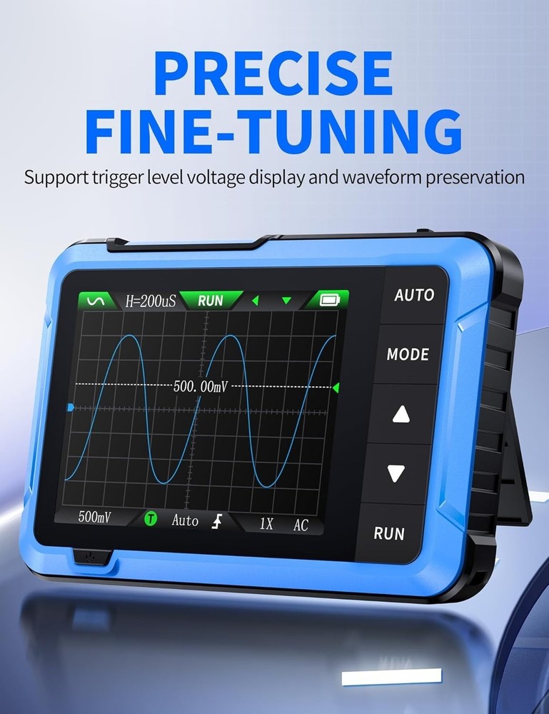 Handheld Oscilloscope with 13 Waveform Outputs & Long Battery Life