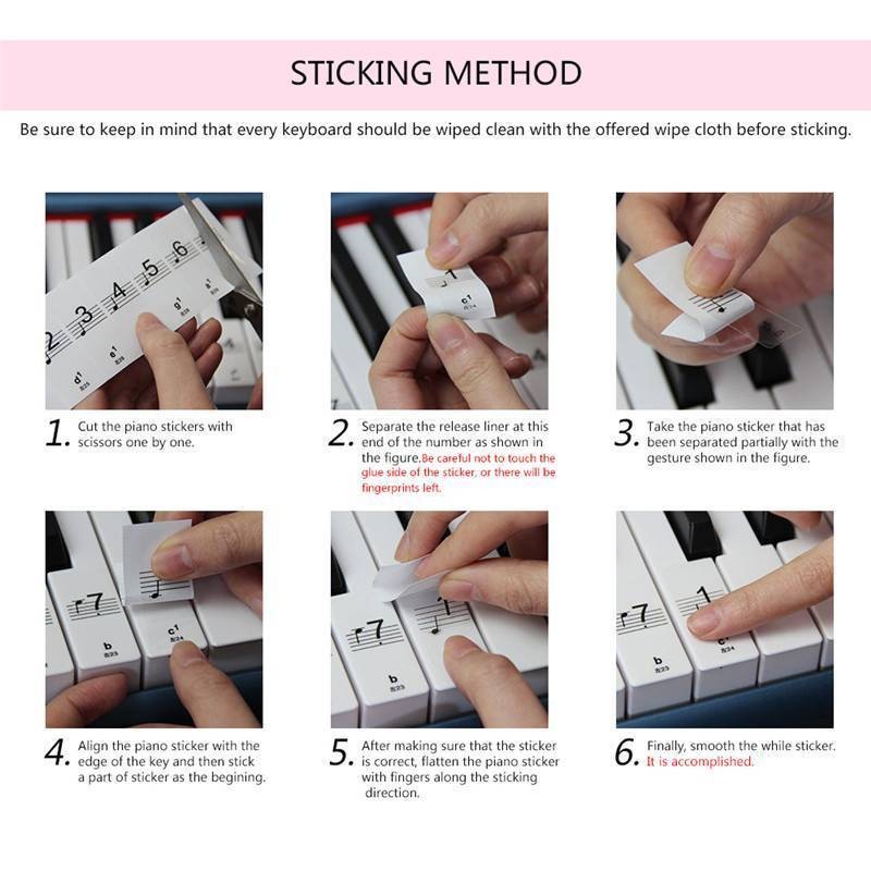 1 Set Beginner's Piano Sticker 88-Keys Electronic Keyboard Note Removable