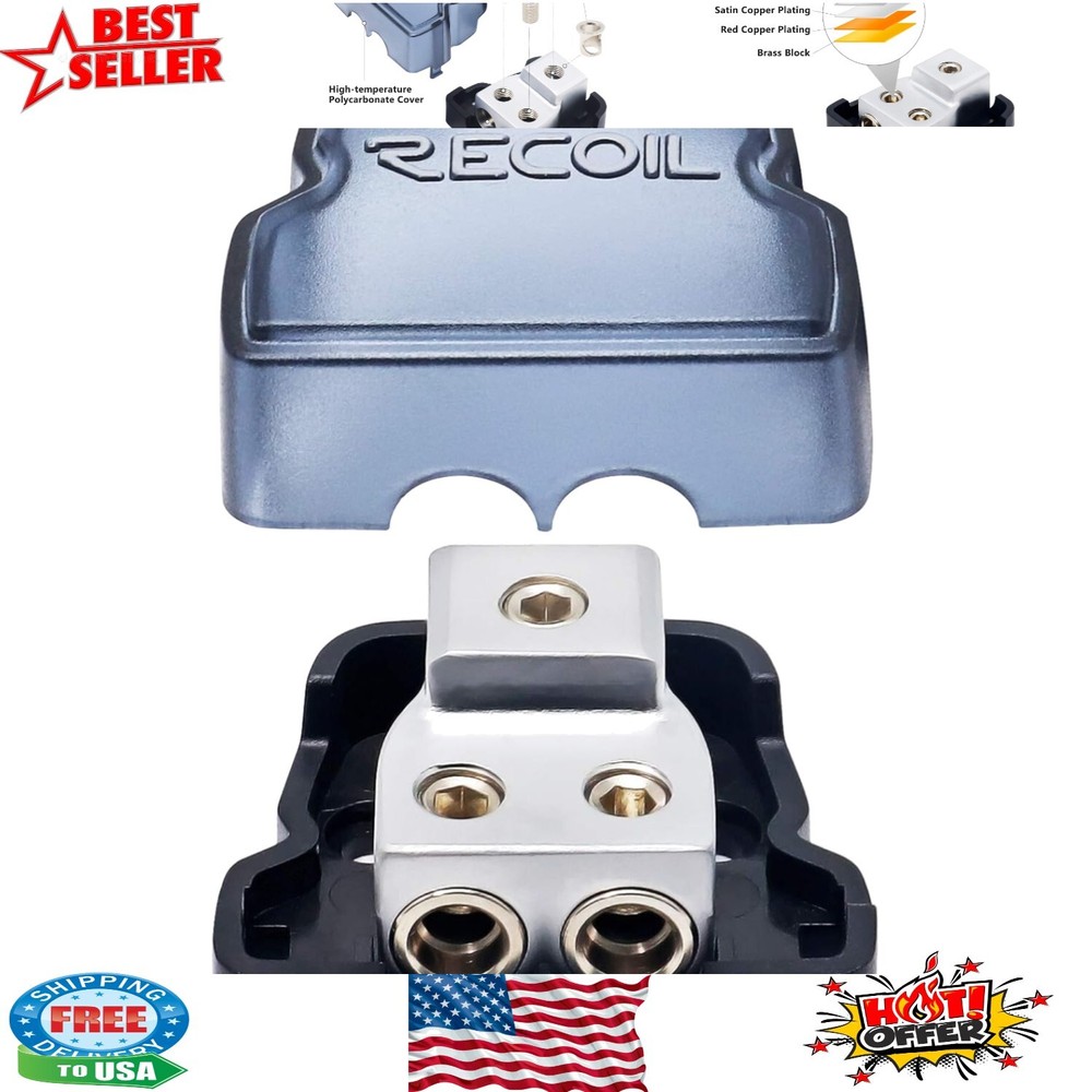 Marine-Grade Chrome 2 Way Power Distributor Block - Connects Multiple Amplifiers