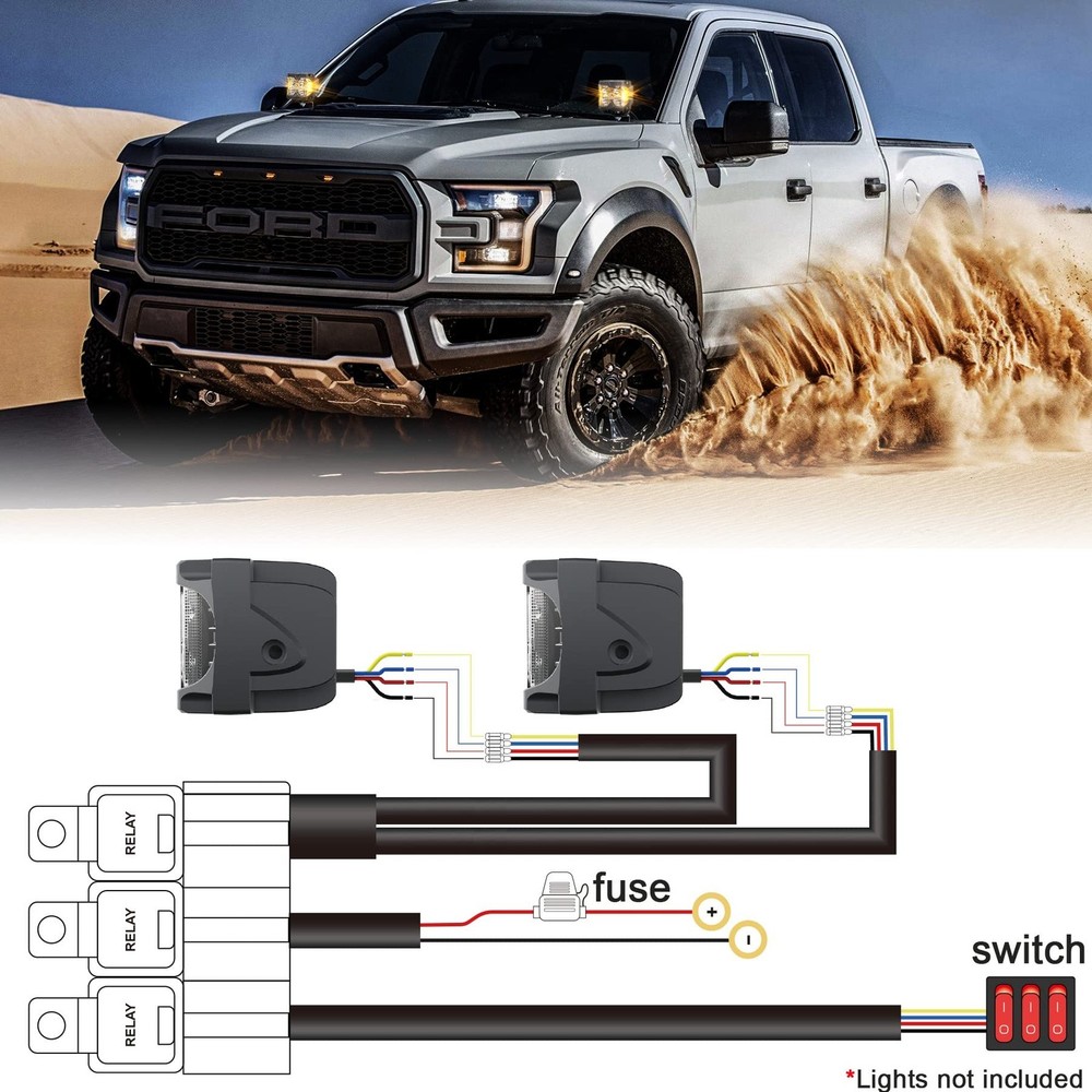 12V 4 Wire LED Side Shooter Pods Wiring Harness Kit with 3 On/Off Switches fo...