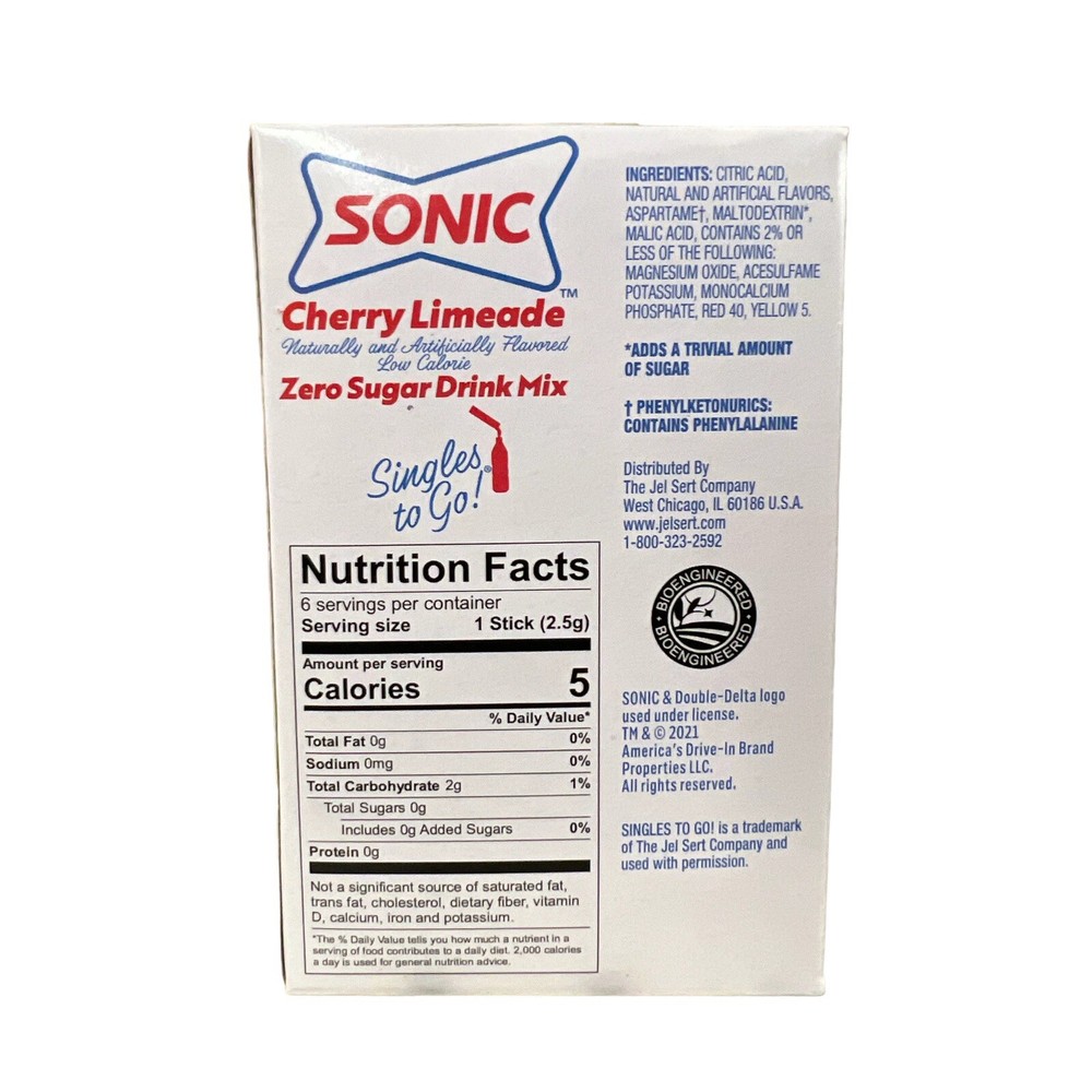 Sonic Singles To Go Cherry Limeade Drink Mix 6 Packets Each 3 Boxes