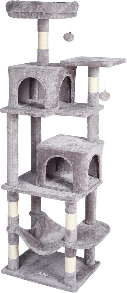 Deluxe 63" Cat Tree with Condos, Hammock, Scratching Post & Perch - Light Grey