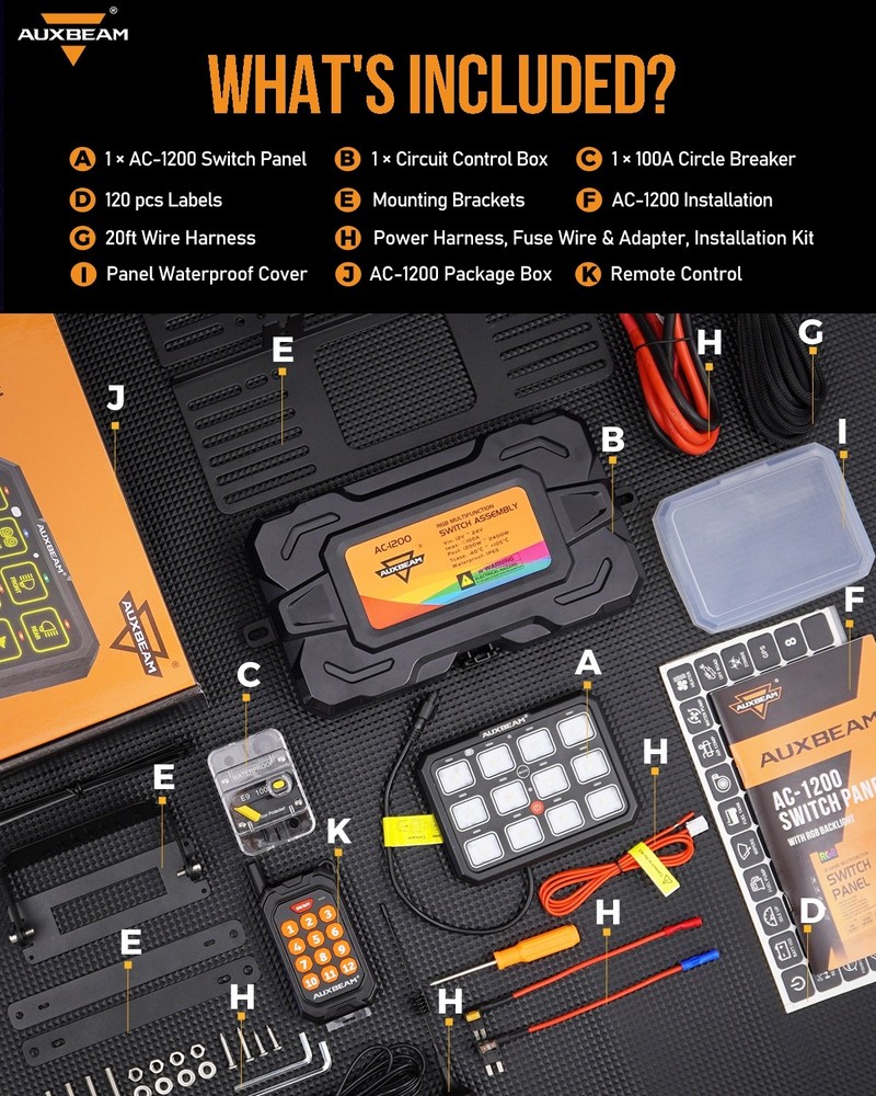 Auxbeam RGB 12 Gang Bluetooth Switch Panel Pod AC-1200 Wireless Remote Control