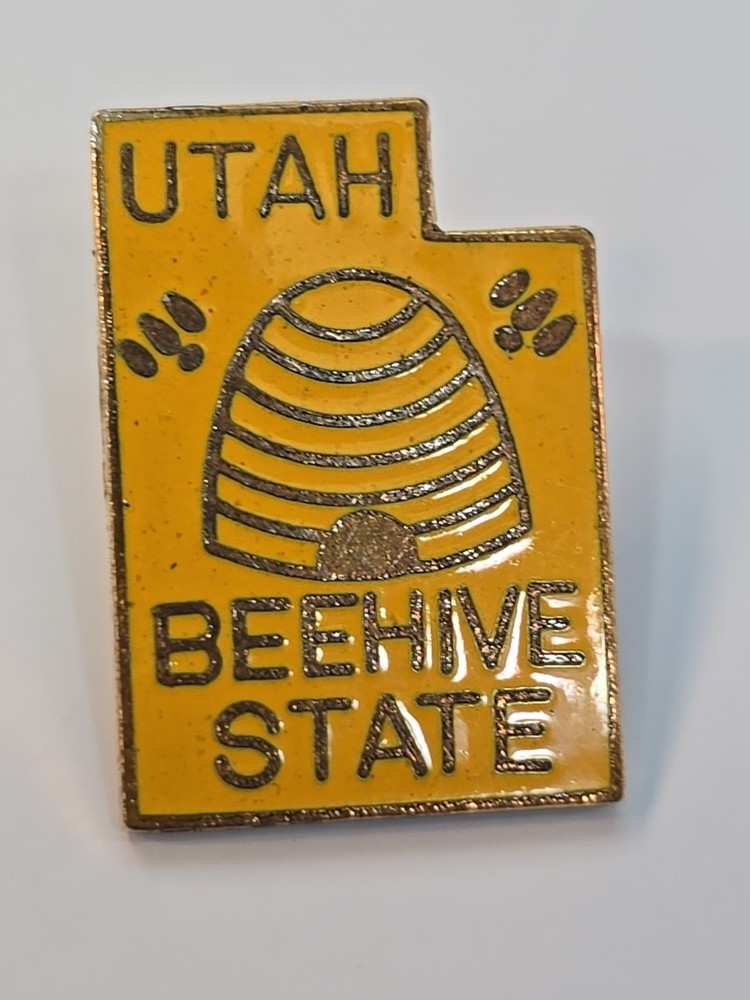 Utah Beehive State Lapel Pin Small Size Yellow Enamel