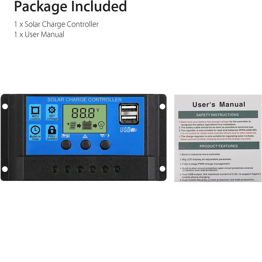 MPPT Solar Panel Regulator Charge Controller Auto Focus Tracking 30-100A 12V/24V