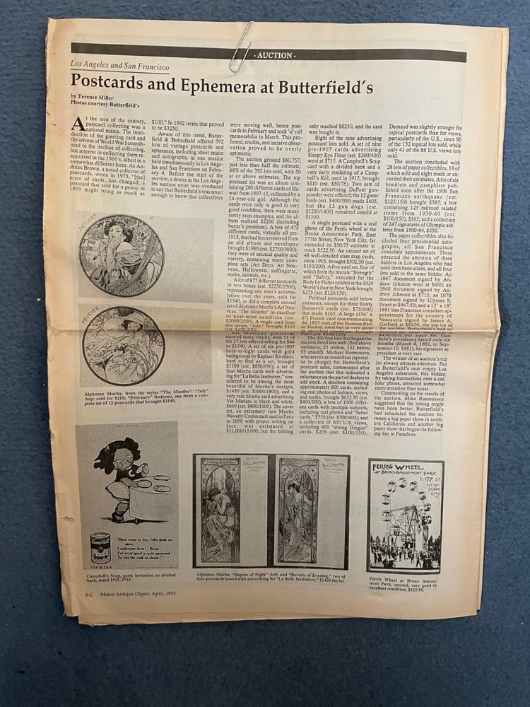 BUTTERFIELDS Postcards Ephemera Auction Catalog 1993
