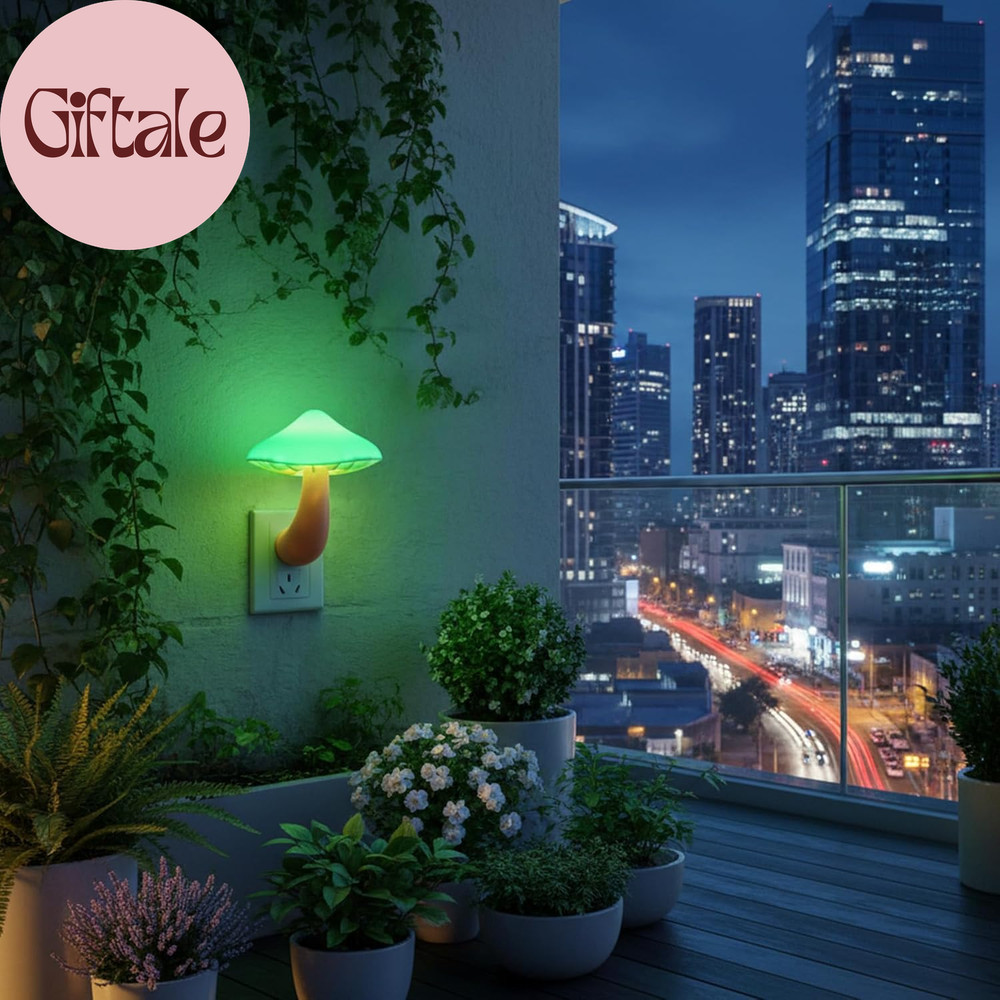2 Pack LED Cute Mushroom Night Light Plug into Wall Lamp 7-Color Changing Sensor