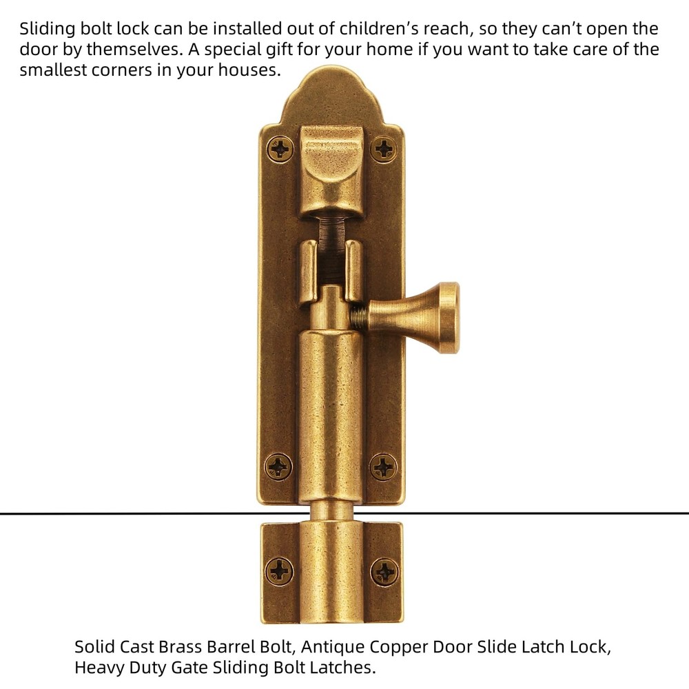 Runningfish Solid Cast Brass Barrel Bolt, Antique Door Slide Bronze