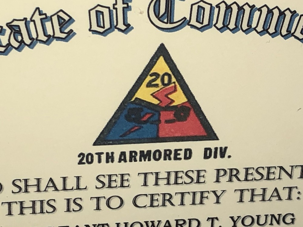 20TH ARMORED DIVISION / COMMEMORATIVE - CERTIFICATE OF COMMENDATION