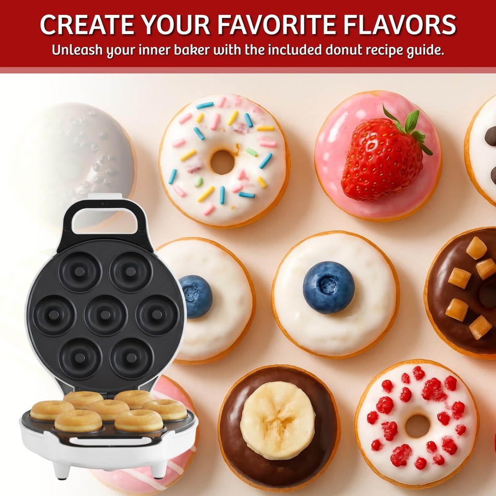 Mini Donut Maker, Durable, Nonstick Easy to Use Mini Baking Machine - Cooks 7...