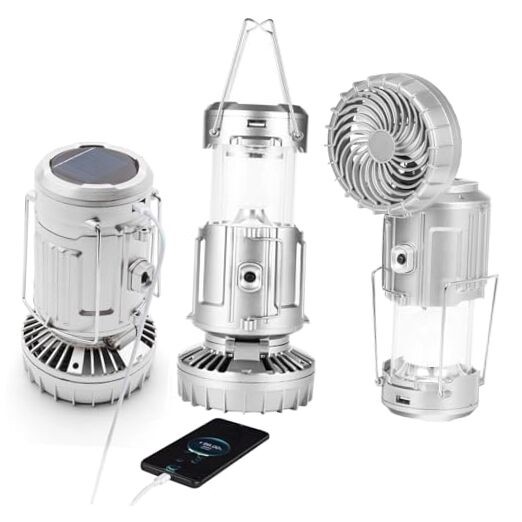Camping Lantern with Fan, Flashlight Lantern Collapsible-USB Silver
