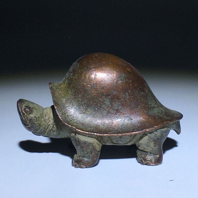 Old Chinese Handmade Solid Red Copper Longevity Turtle Tea Pet Statue