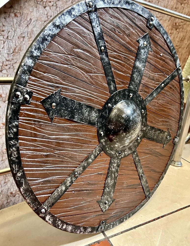 Medieval Viking Shield 24" – Authentic Round Design in Brown-Black pattern