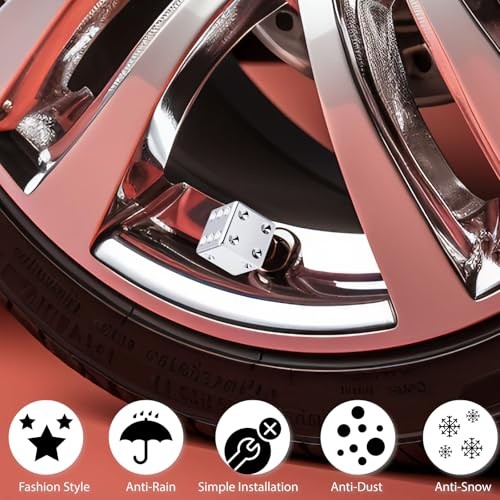 4PCS Dice Shape Tire Valve Stem Caps, Universal Copper Core 4 pcs Dice - Silver