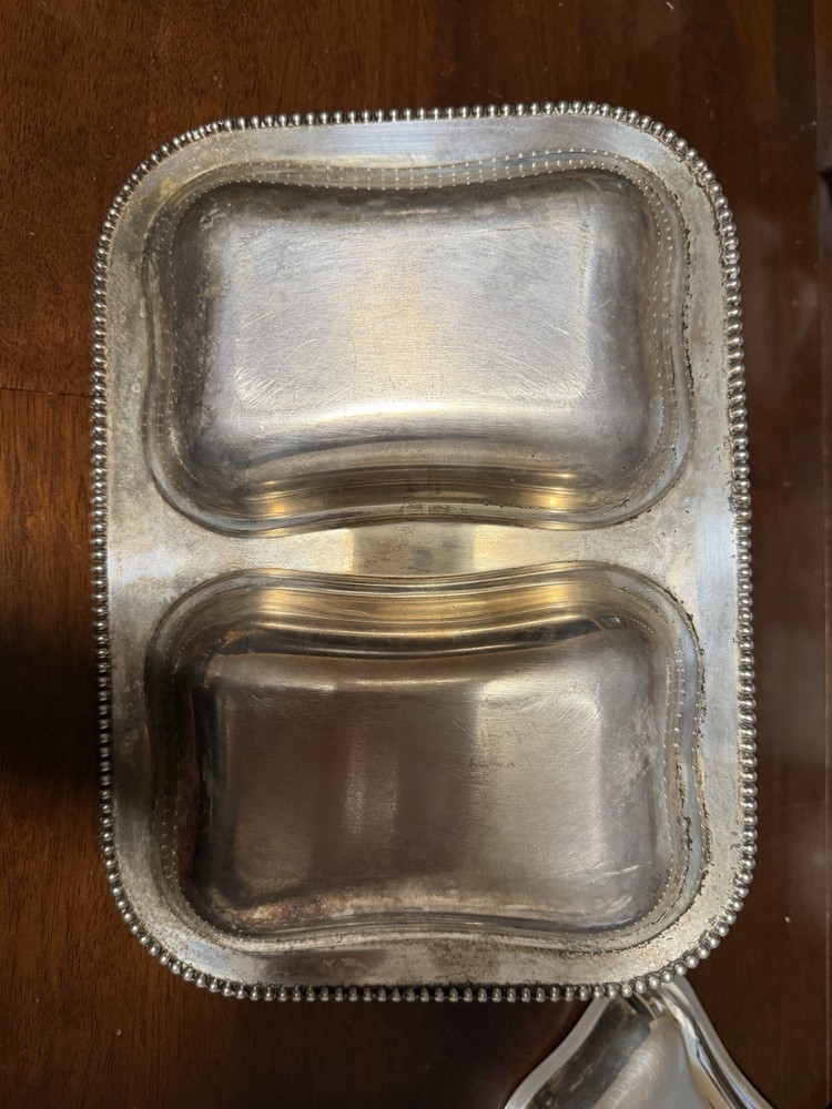 Doubled Vintage Silverplate Lidded Footed Chafing Dish or Server 