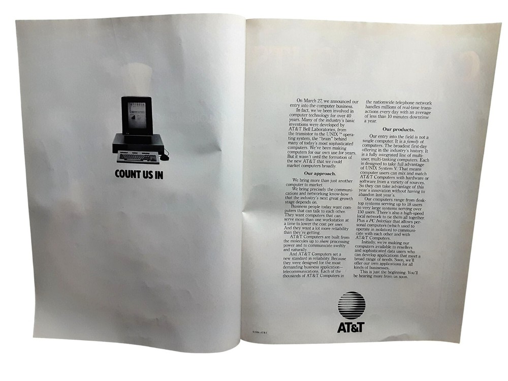 1984 AT&T Computer Systems Vintage Print Ad Unix Technology