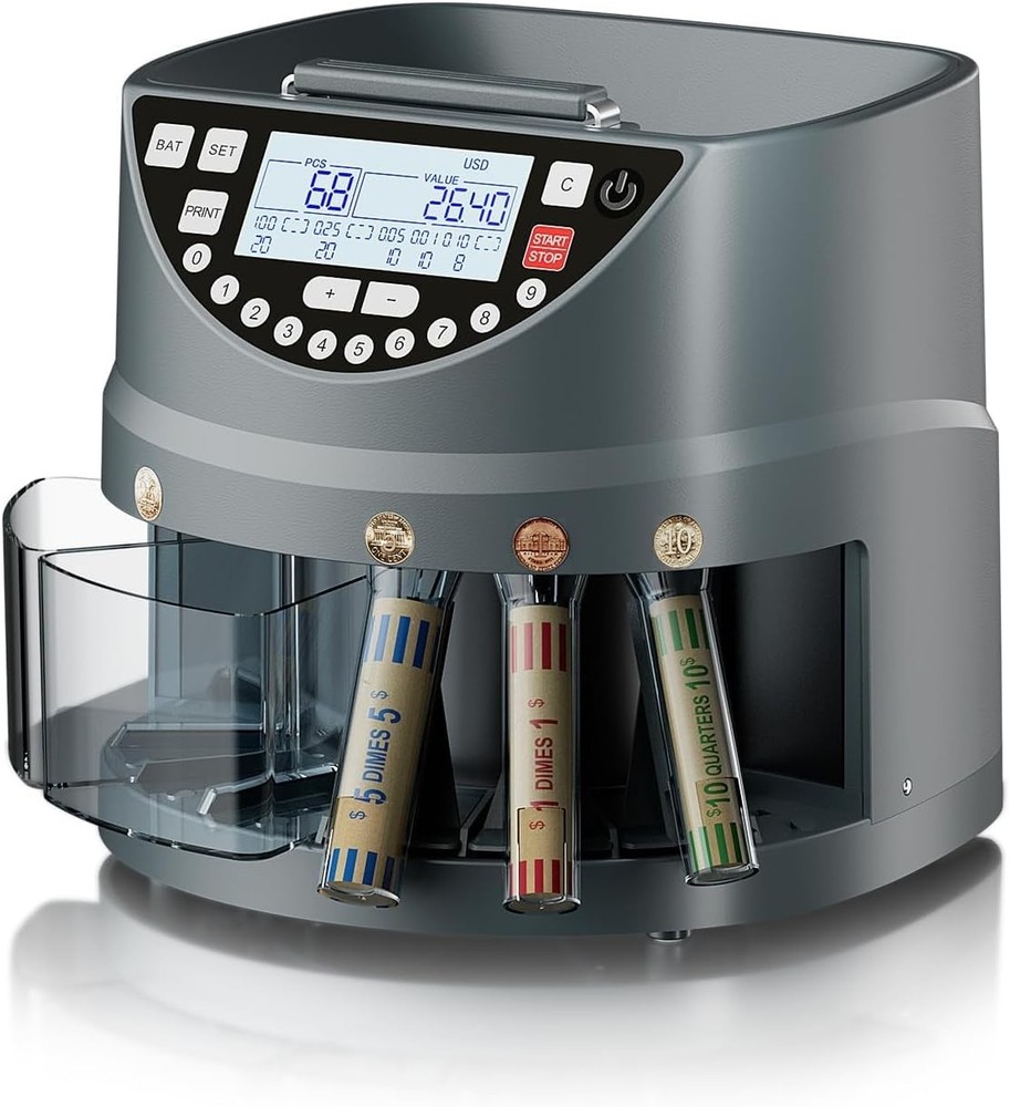 Coin Counter and Sorter with TFT Display - Accurate Sorting Machine for 5 Den...